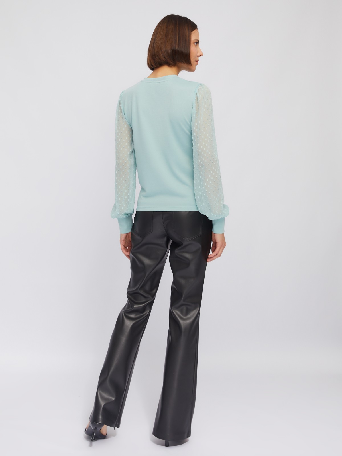 Трикотажный топ-блузка с акцентом на рукавах zolla 024113126023, цвет мятный, размер XS - фото 6
