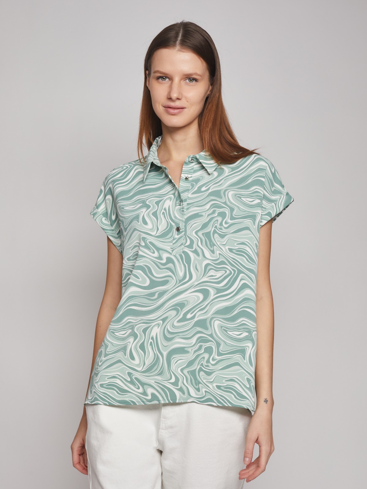 Блузка с короткими рукавами zolla 22313128Y102, цвет светло-зеленый, размер XS - фото 1