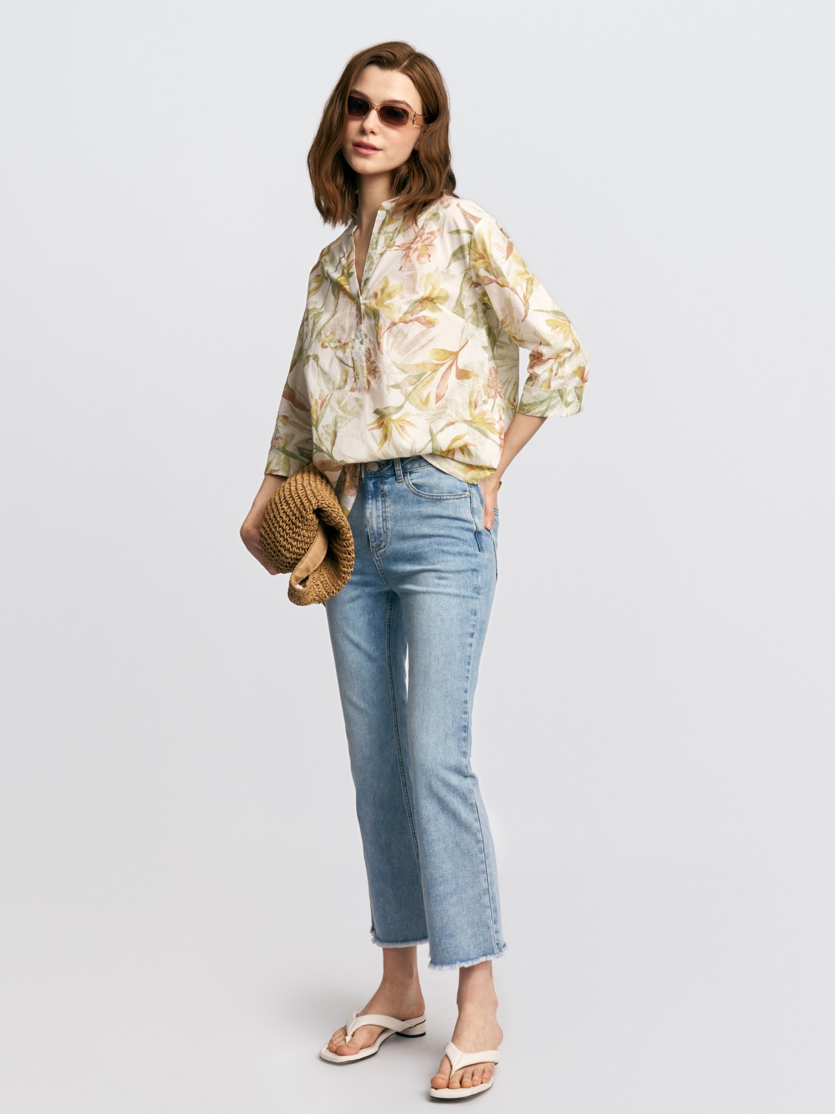 Блузка из хлопка с цветочным принтом