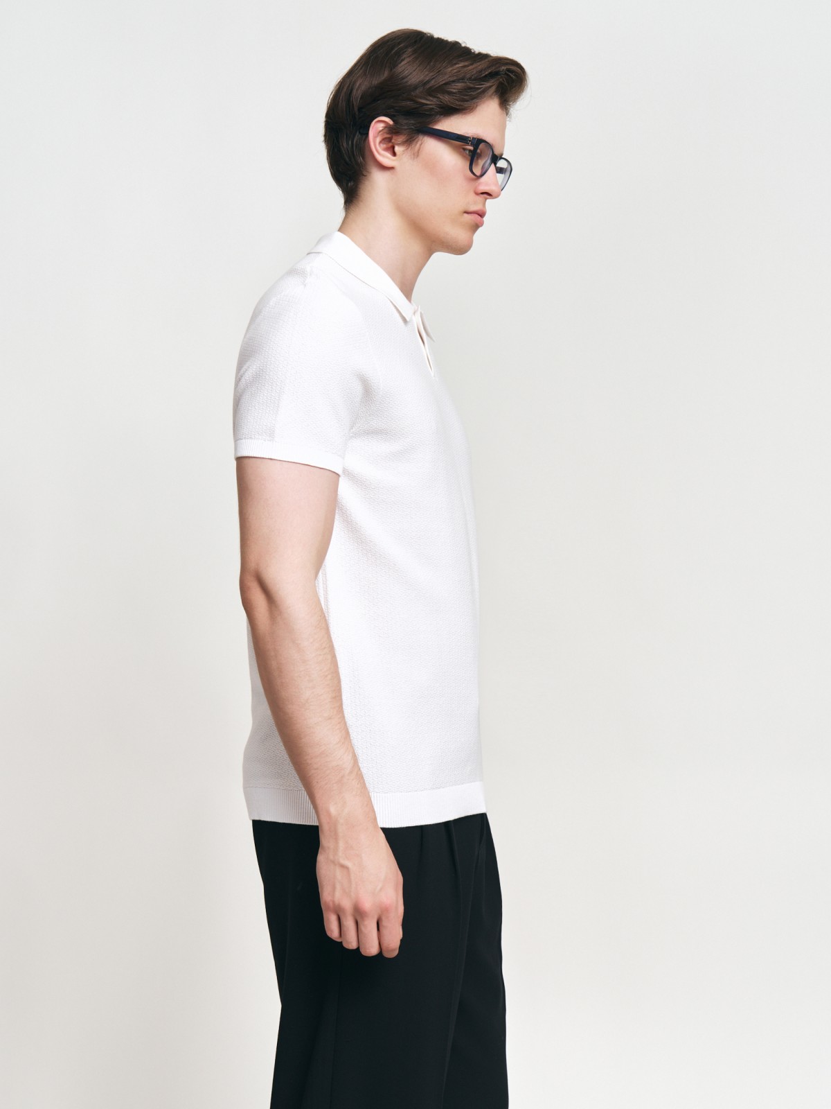 Трикотажный джемпер поло из хлопка с коротким рукавом