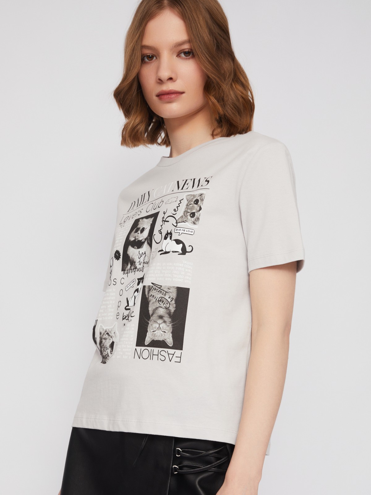 Футболка из хлопка с коротким рукавом и принтом