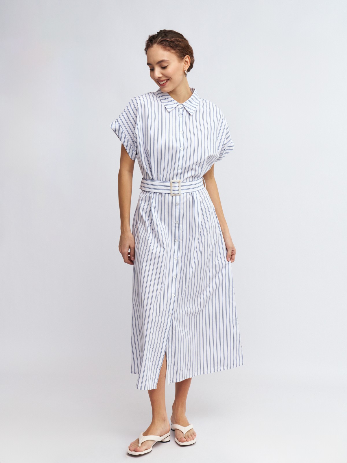 Платье-рубашка с коротким рукавом и поясом