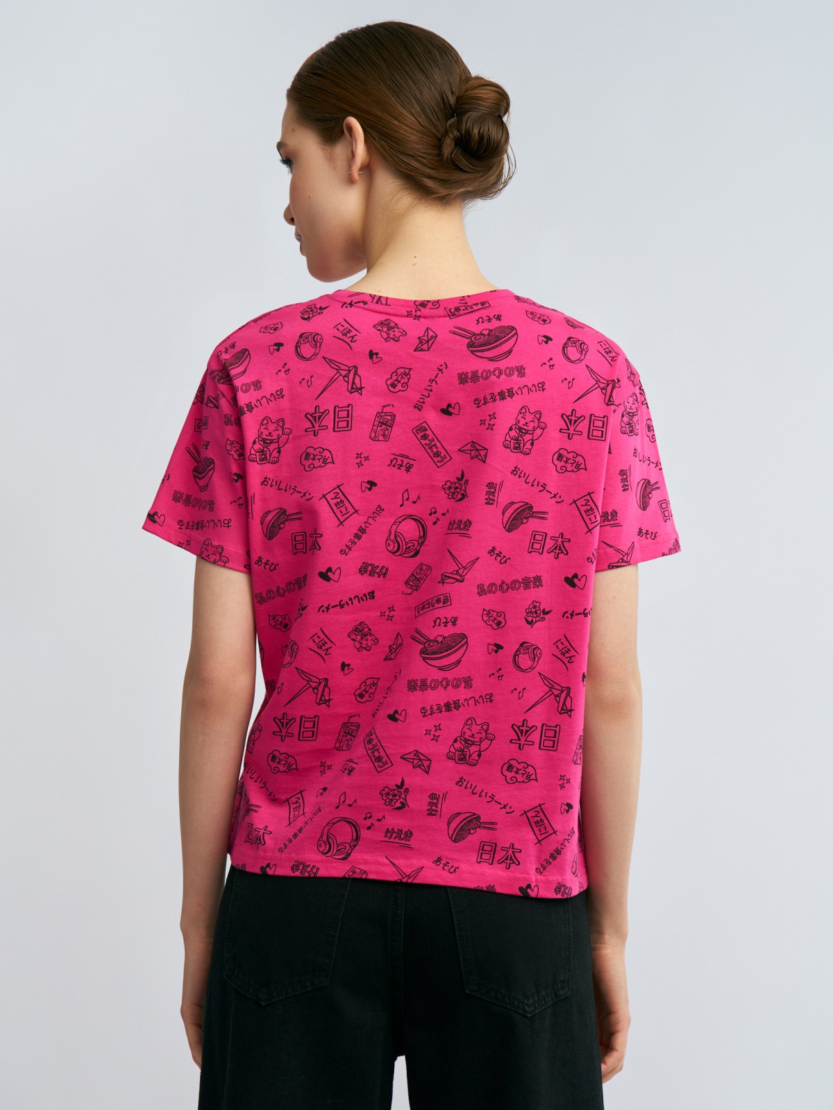 Футболка из хлопка с коротким рукавом и принтом