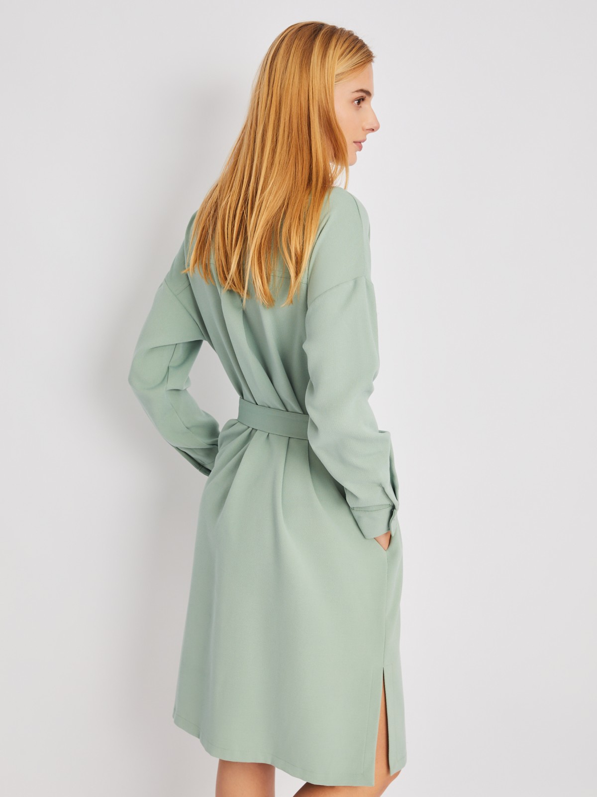 Платье-рубашка из вельвета на кнопках с поясом zolla 024118259303, цвет мятный, размер S - фото 4