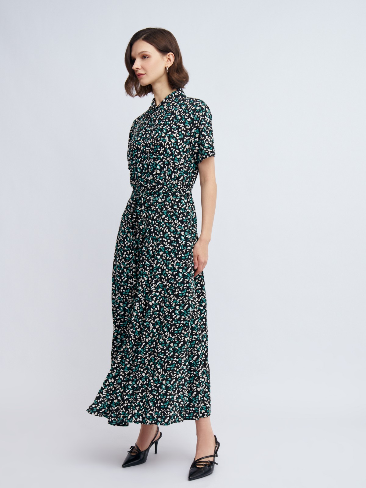 Платье-рубашка из вискозы с поясом