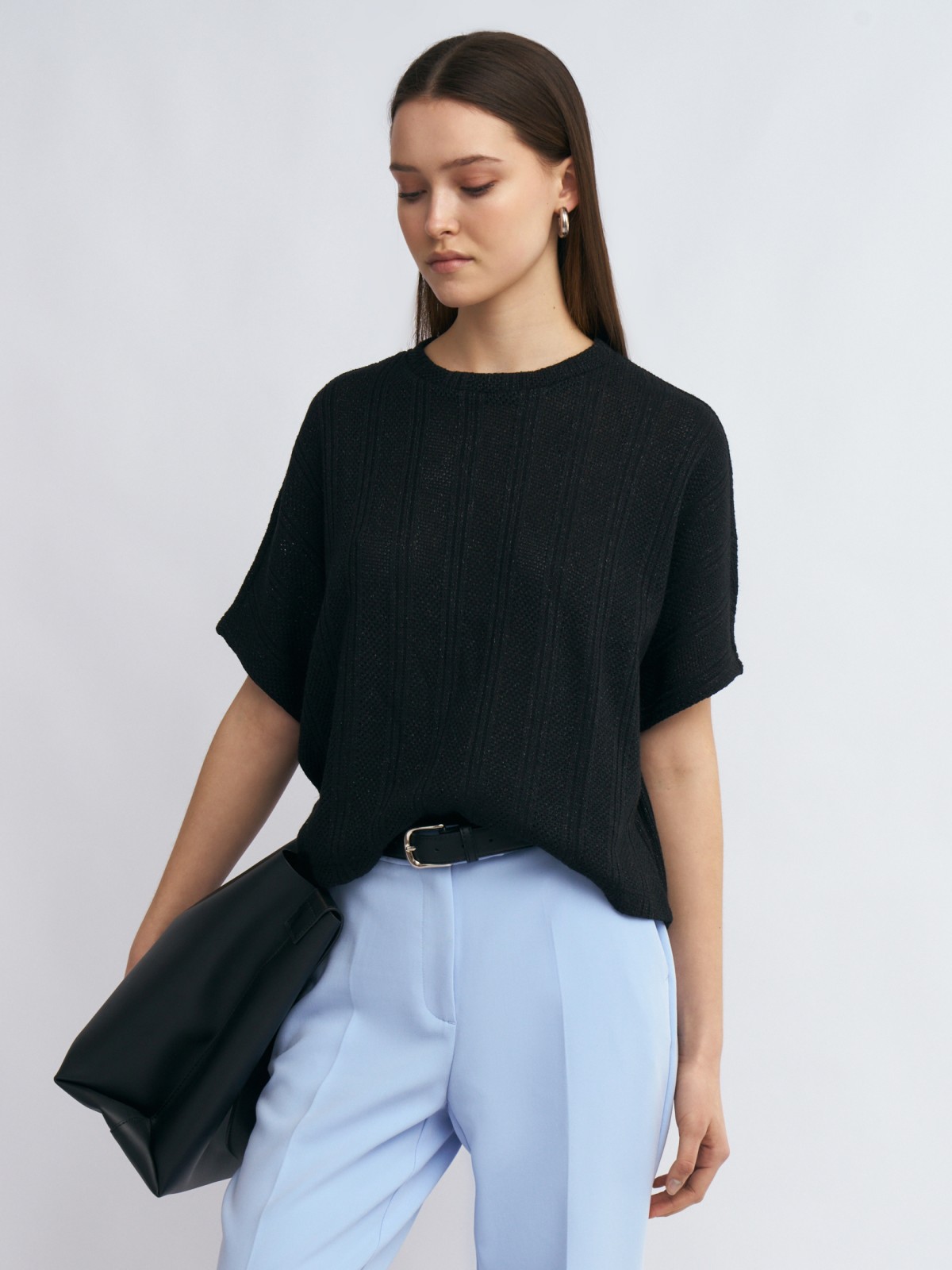 Короткая вязаная футболка с люрексом