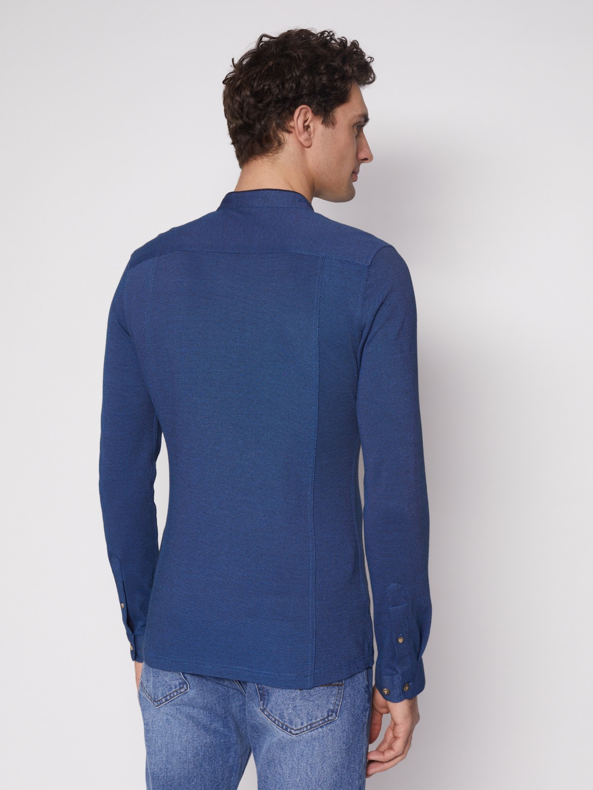 Рубашка с воротником-стойкой zolla 012132159023, цвет темно-синий, размер S - фото 5
