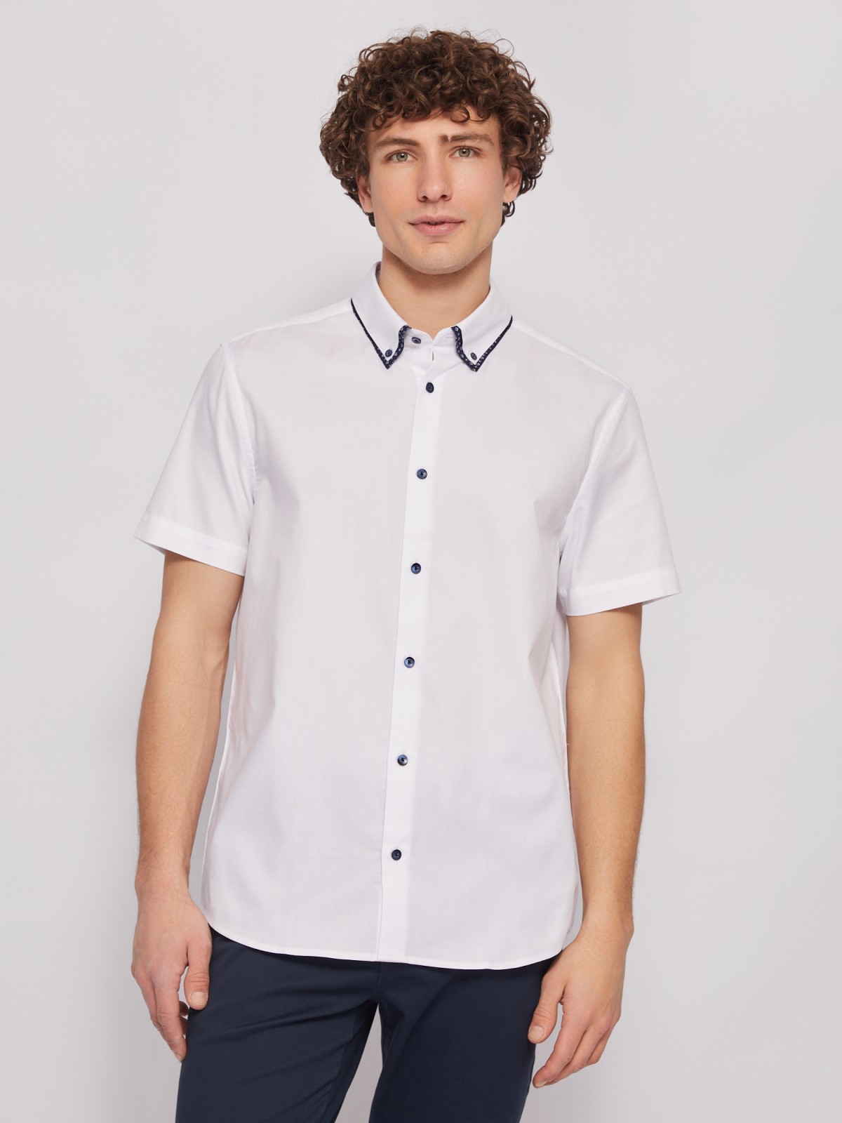 Офисная рубашка с коротким рукавом zolla 014222259083, цвет белый, размер XL - фото 3