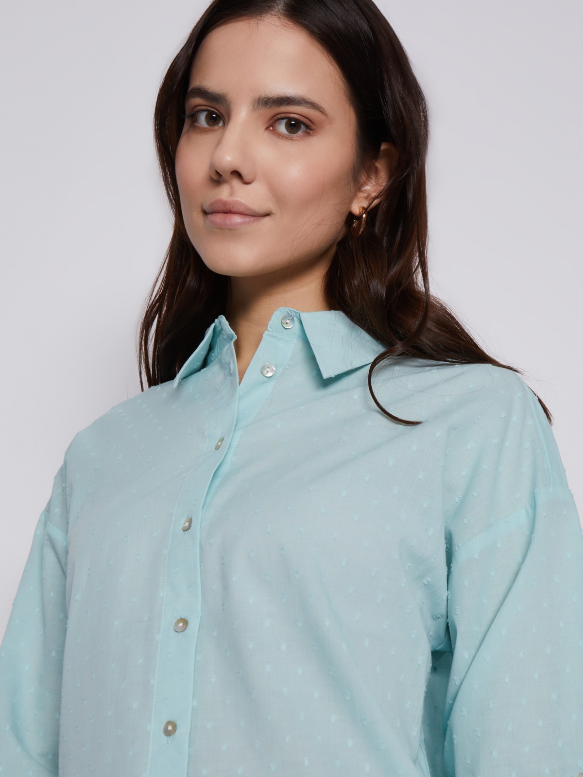Рубашка из хлопка с подхватами на рукавах zolla 023211159113, цвет мятный, размер XS - фото 4