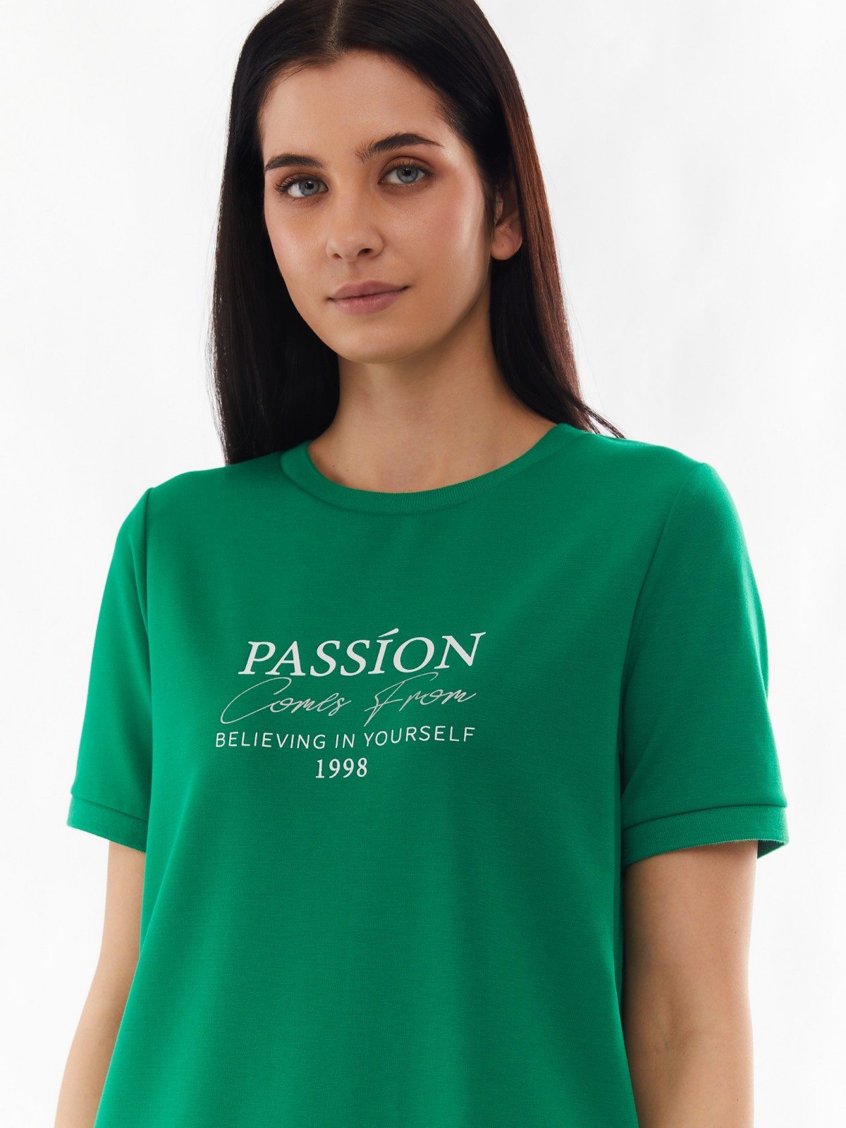 Платье-футболка с коротким рукавом и принтом-надписью zolla 024138135132, цвет зеленый, размер S - фото 4