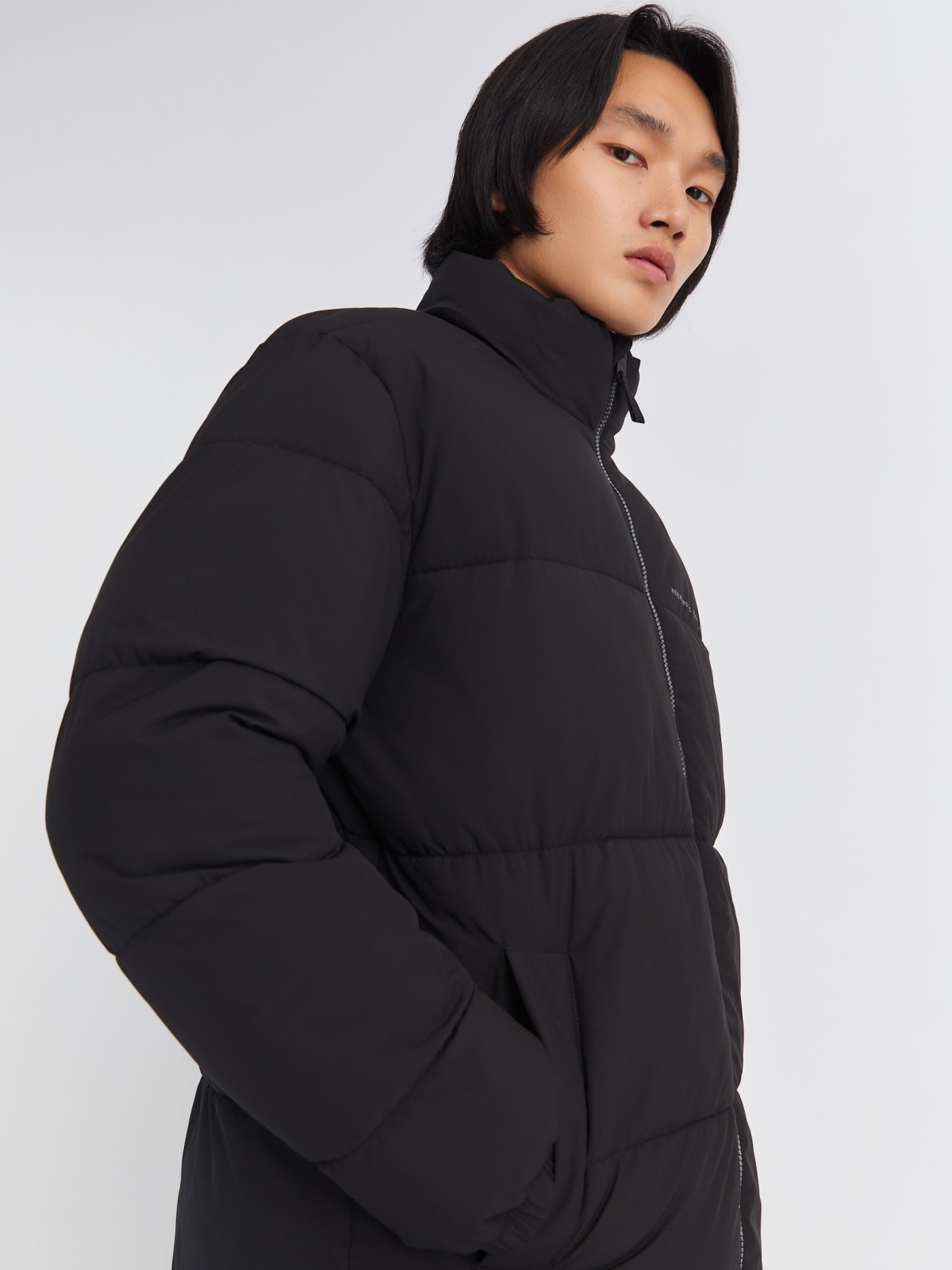 Тёплая стёганая куртка на молнии с воротником-стойкой zolla 01334510L134, цвет черный, размер S - фото 3