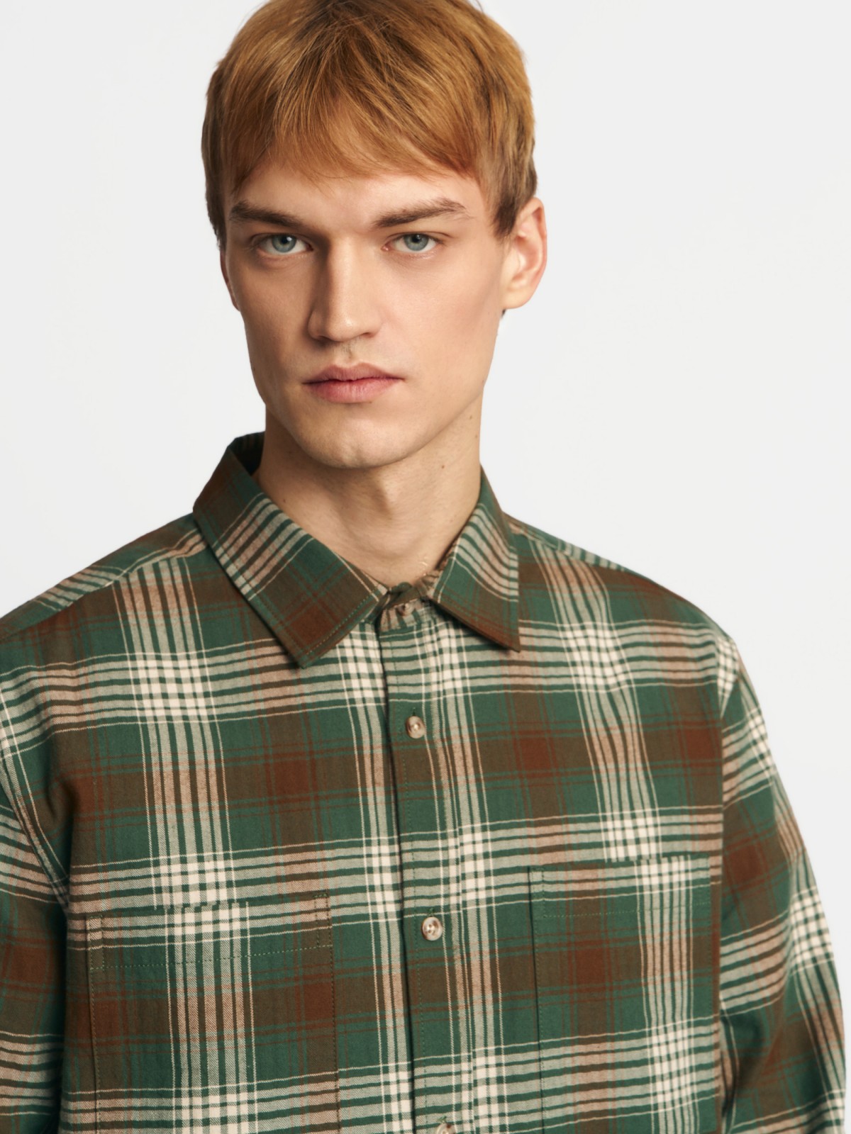 Рубашка из хлопка с длинным рукавом и узором в клетку