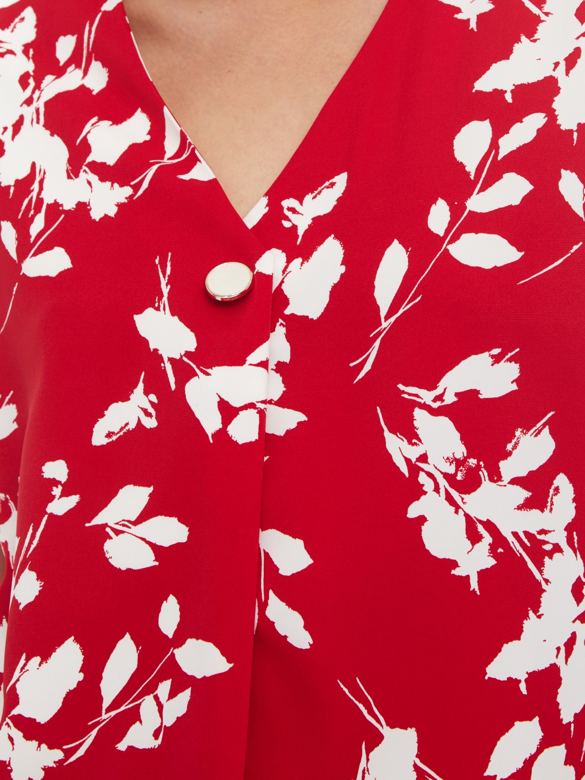 Принтованная блузка с вырезом и коротким рукавом zolla 02413128Y142, цвет красный, размер XS - фото 4