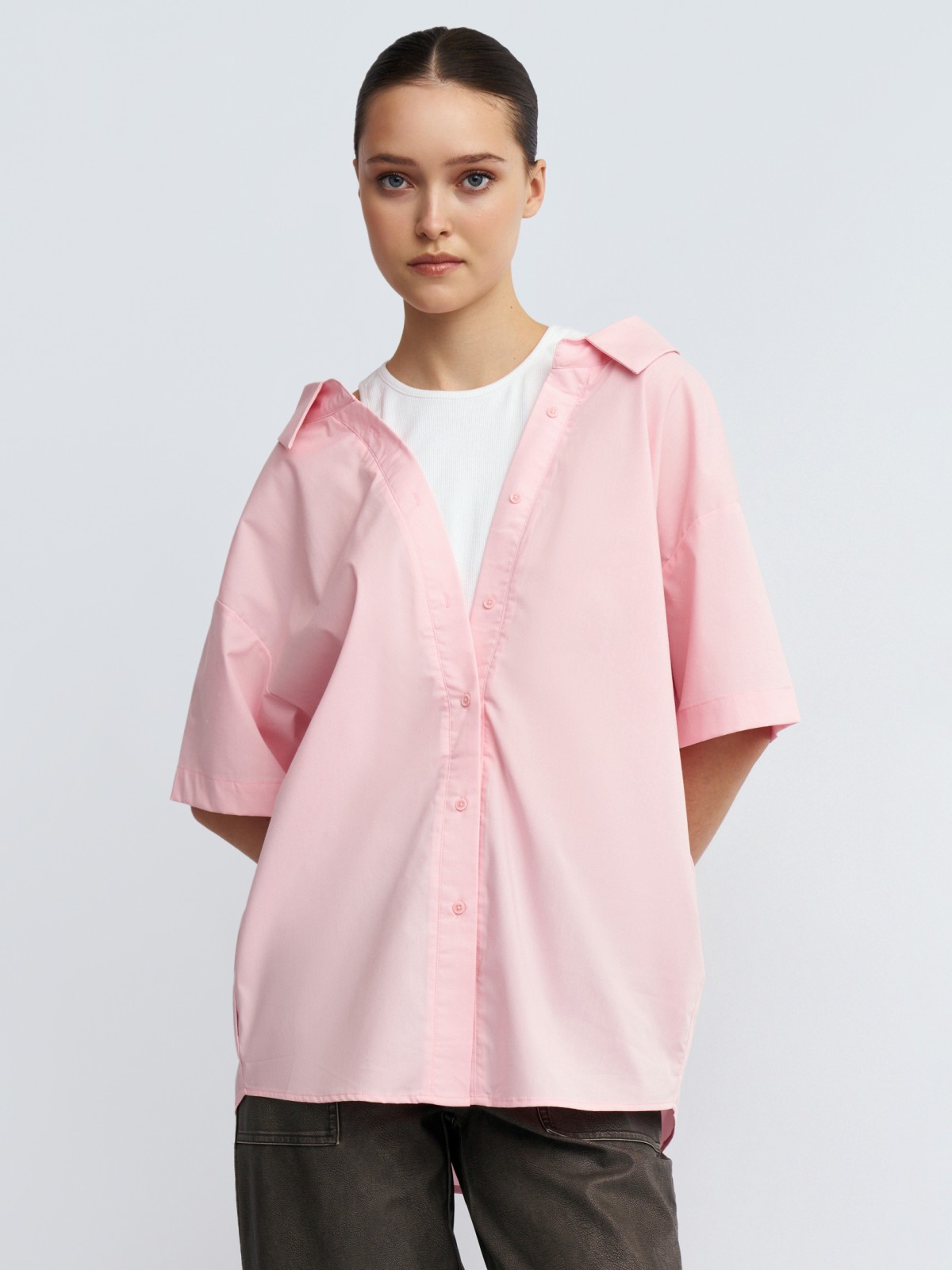 Комбинированная блузка-рубашка с вшитым топом