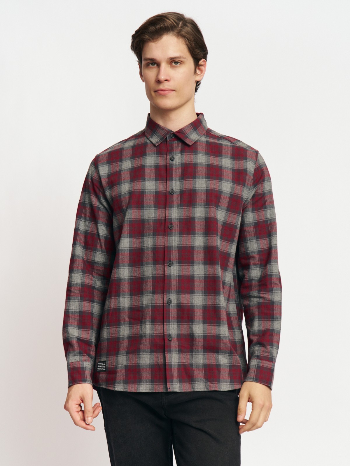 Рубашка из хлопка с длинным рукавом и узором в клетку