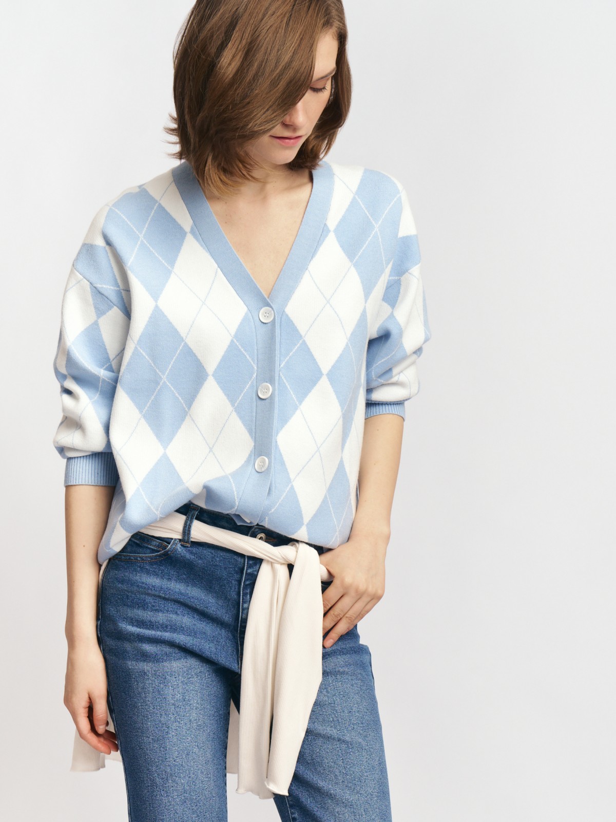 Трикотажный кардиган в ромб на пуговицах