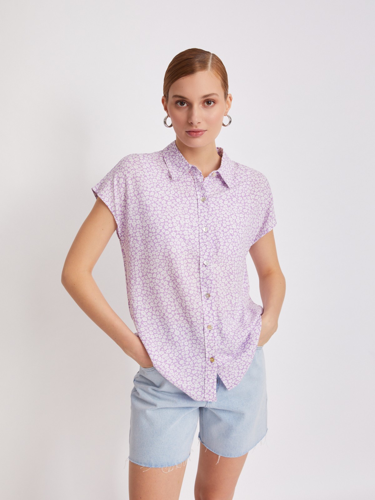 Блузка с короткими рукавами zolla 223251259072, цвет лиловый, размер XS - фото 3