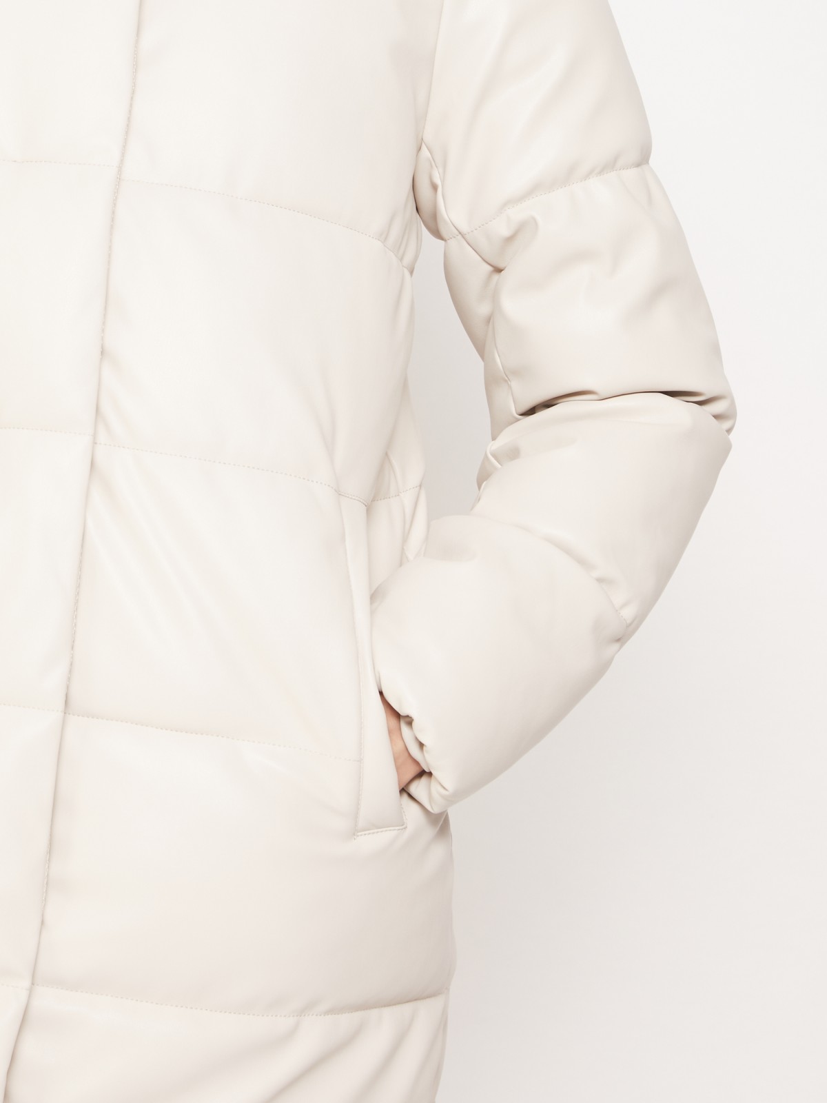 Тёплое пальто из экокожи zolla 021345250184, цвет молоко, размер XS - фото 5