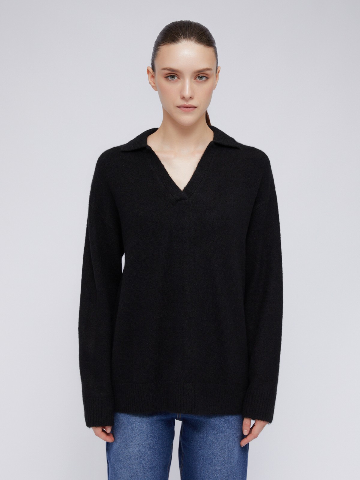 Вязаный пуловер с отложным воротником