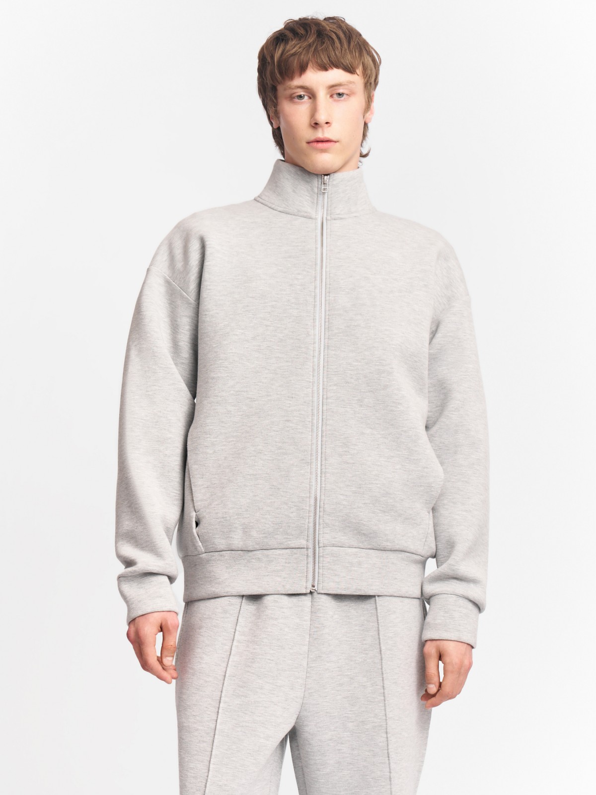 Толстовка на молнии с воротником однотонная