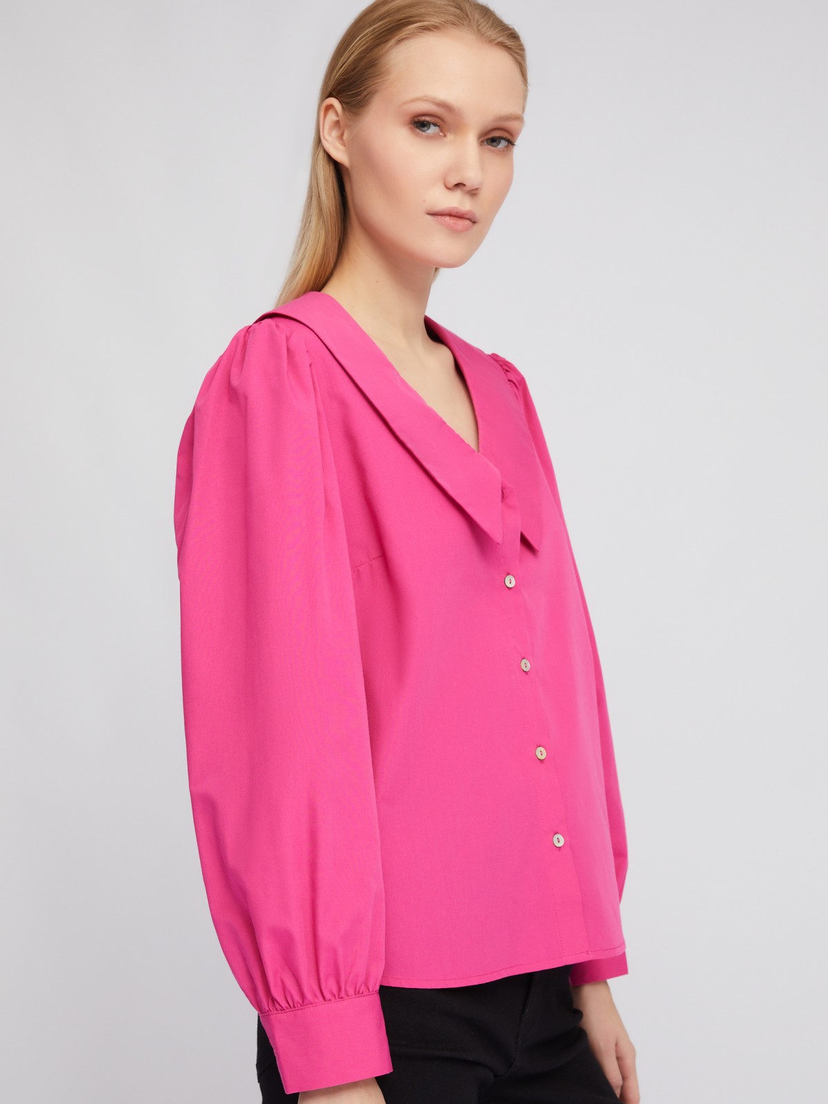 Блузка-рубашка с акцентным воротником и объёмными рукавами zolla 02411117Y593, цвет фуксия, размер XS - фото 5