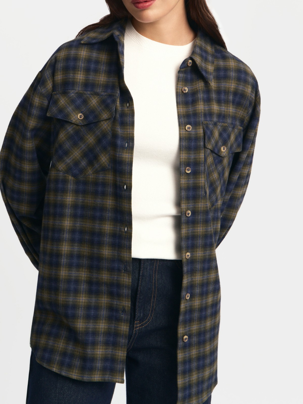 Верхняя рубашка оверсайз из фланели в клетку