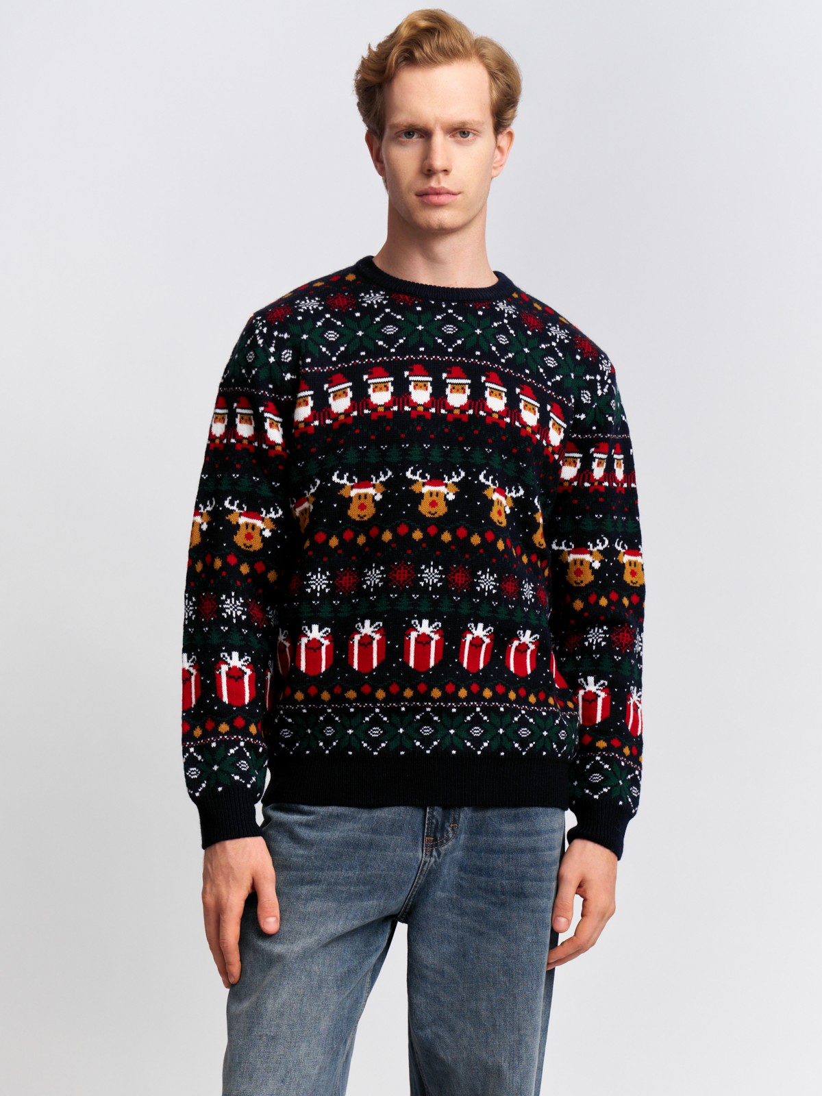 Вязаный джемпер из акрила с новогодним узором