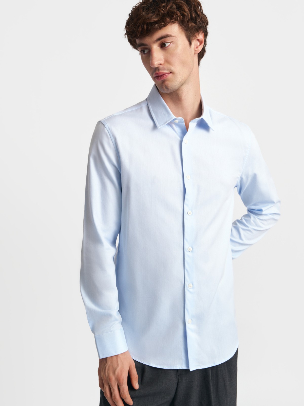 Офисная рубашка из хлопка с длинным рукавом