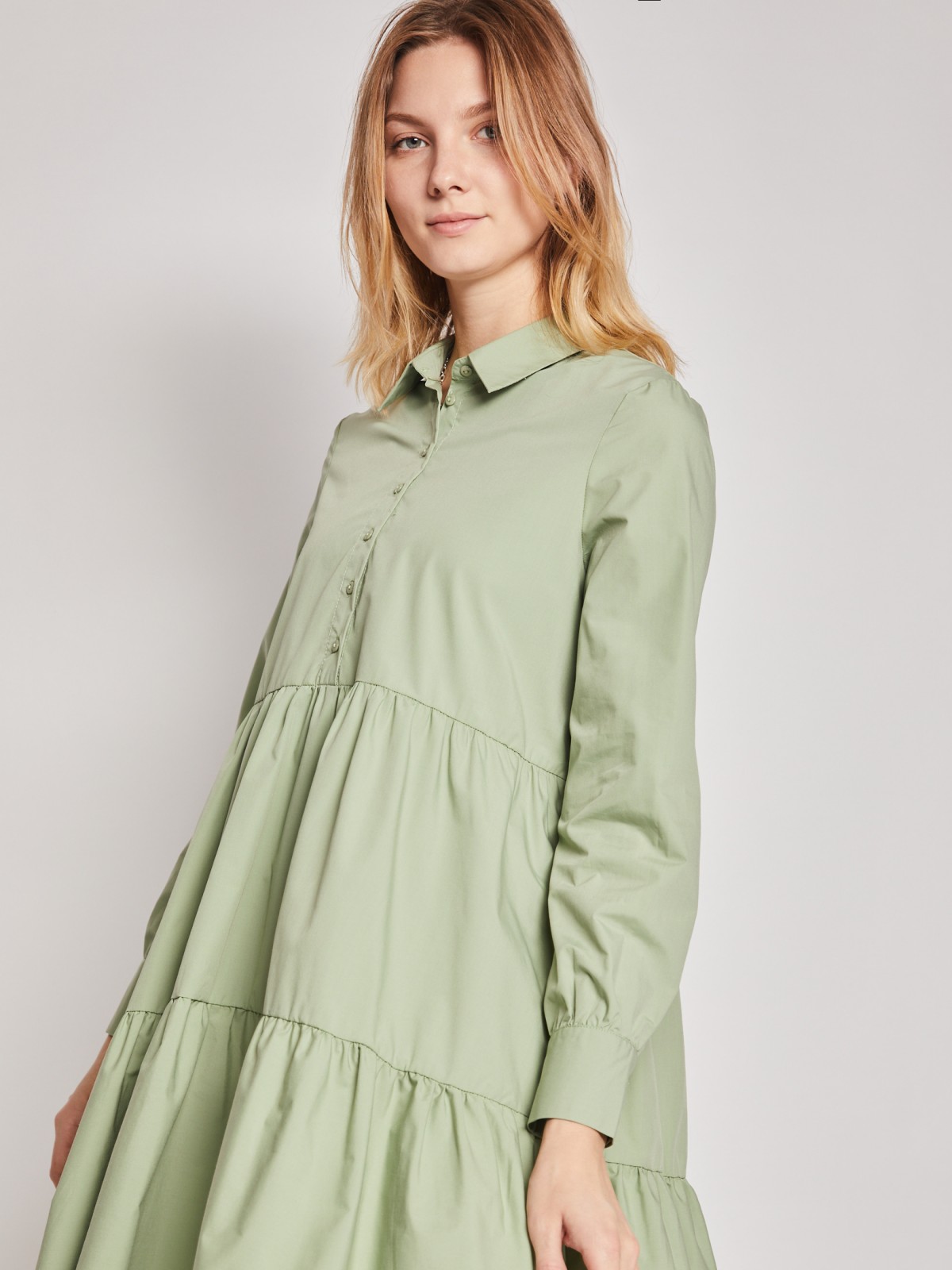 Ярусное платье-рубашка zolla 022138291223, цвет светло-зеленый, размер XS - фото 5