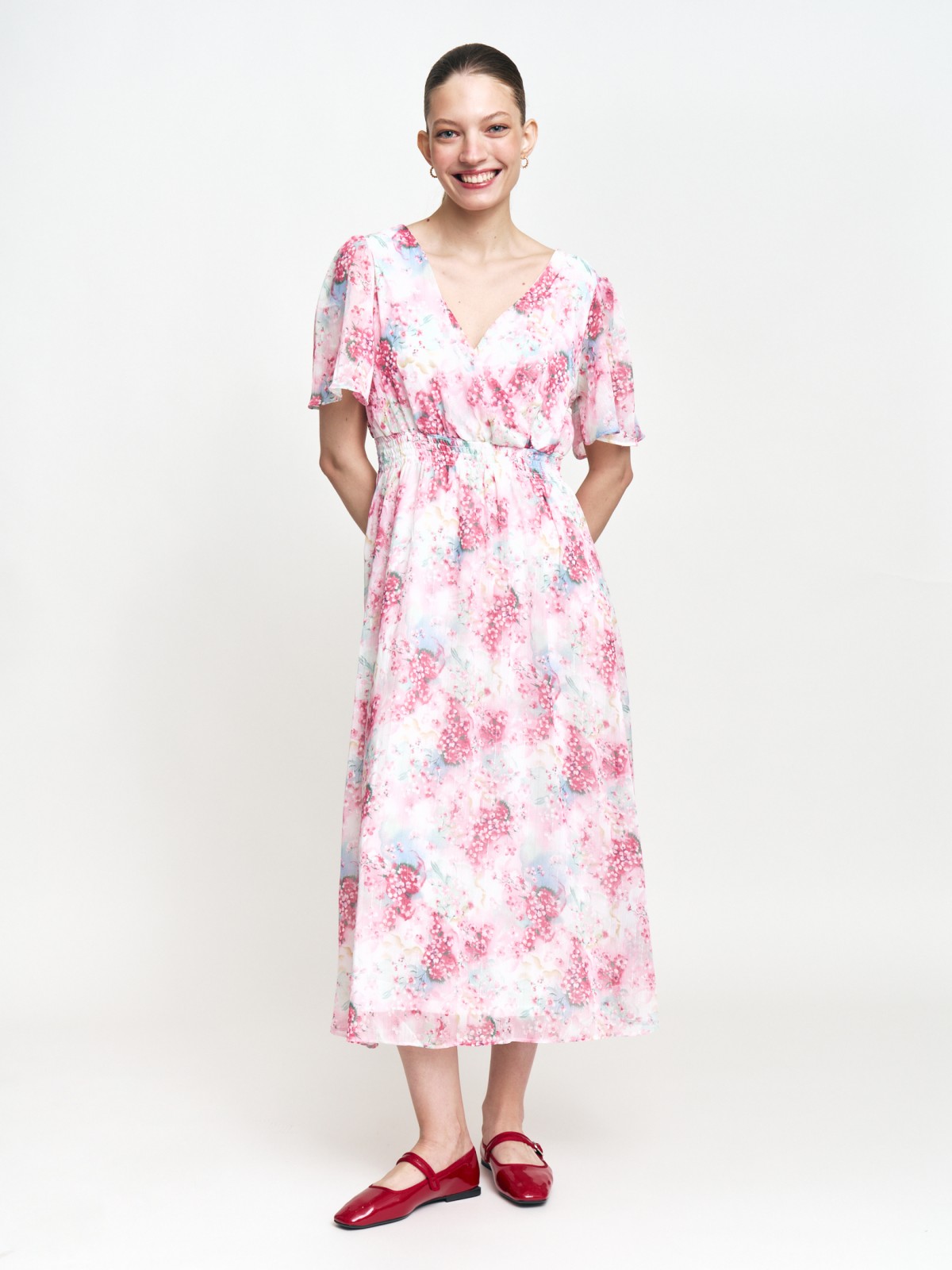 Шифоновое платье с цветочным принтом и люрексом