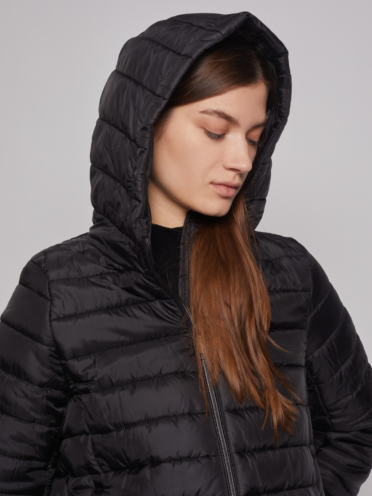 Утеплённое пальто с капюшоном zolla 022335212024, цвет черный, размер XS - фото 4