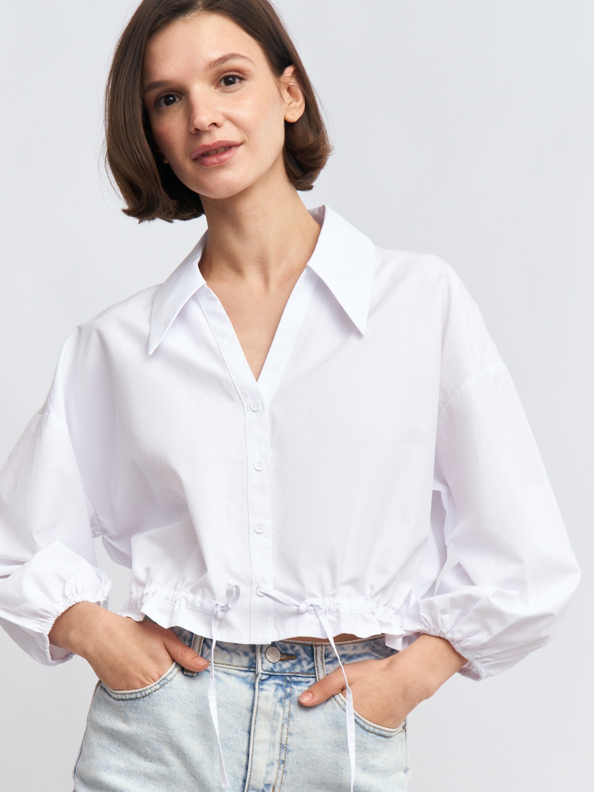 Короткая блузка-рубашка на кулиске