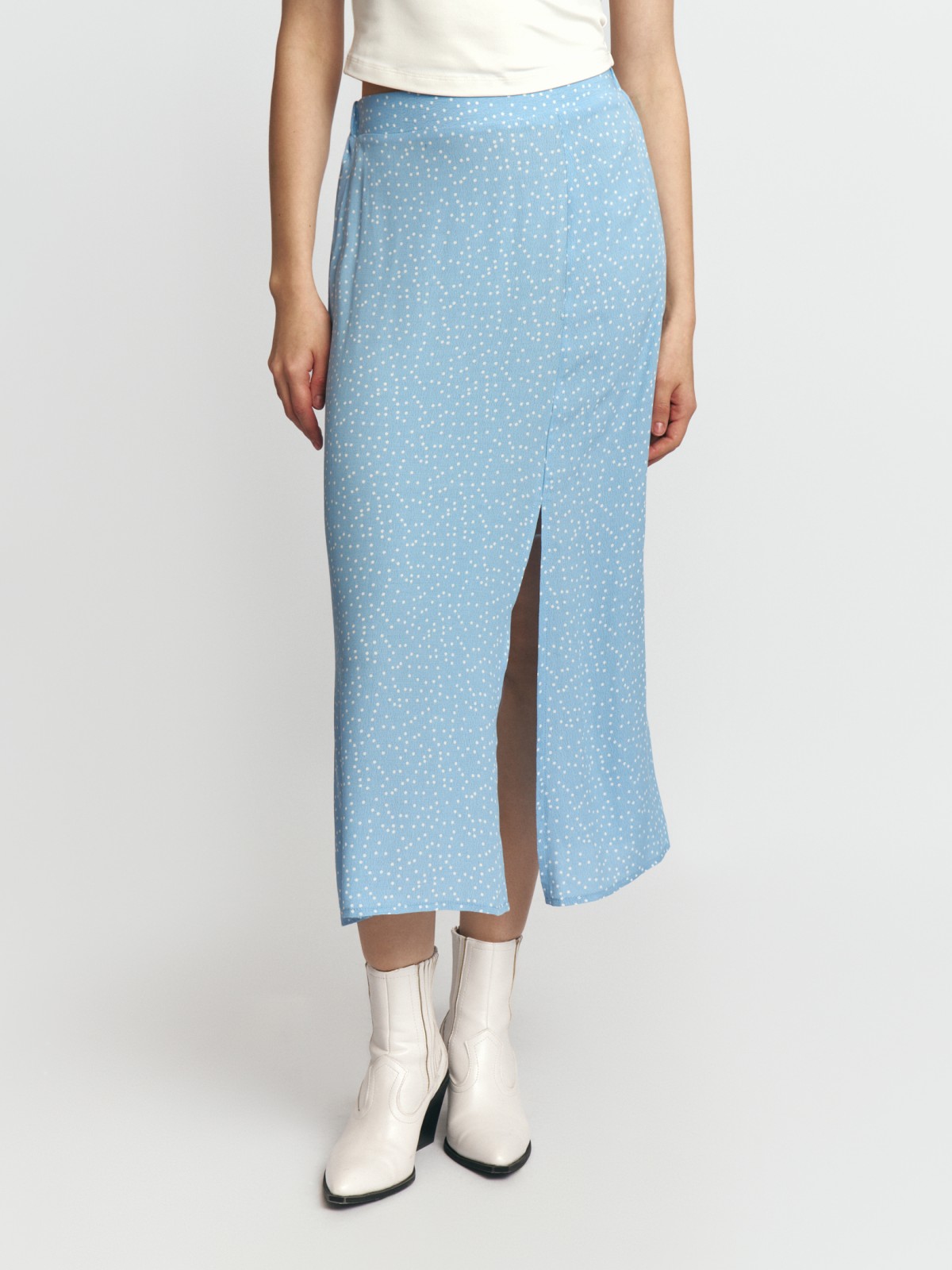 Юбка миди из вискозы на резинке с разрезом