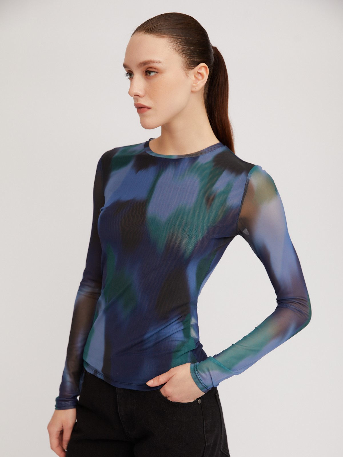 Лонгслив из сетчатого материала с принтом Soft Focus