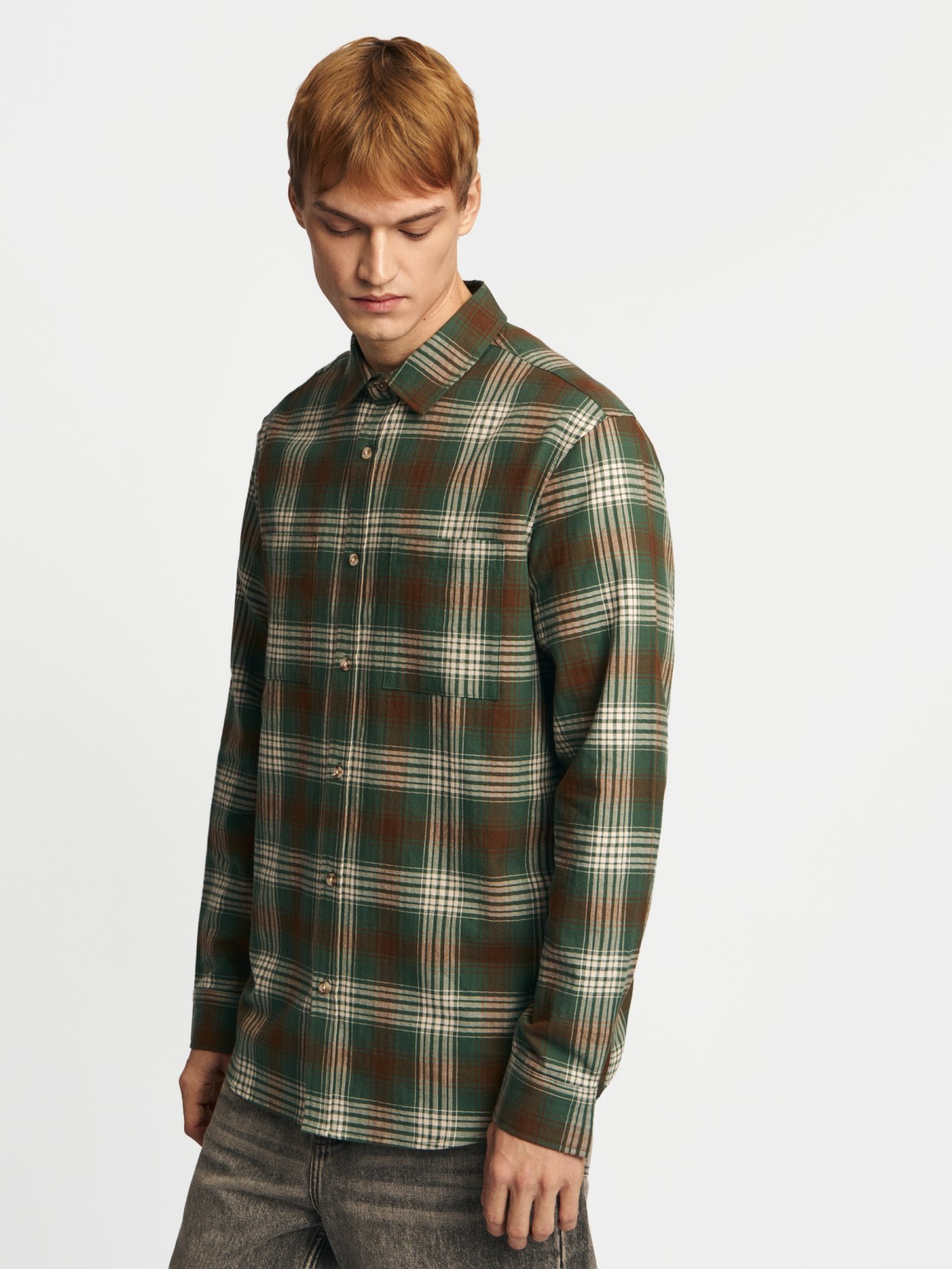 Рубашка из хлопка с длинным рукавом и узором в клетку