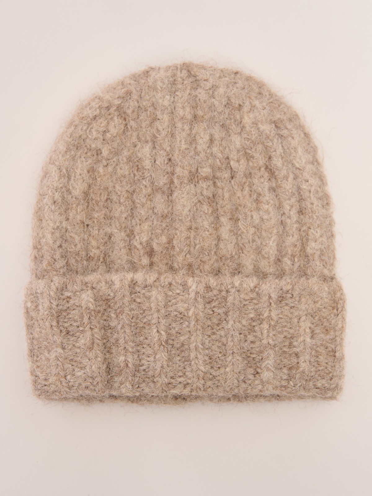 Шерстяная вязаная шапка-бини с отворотом