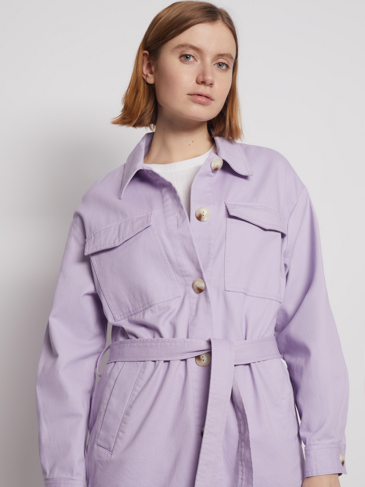 Куртка-рубашка с поясом zolla 02221547Z043, цвет лиловый, размер XS - фото 4