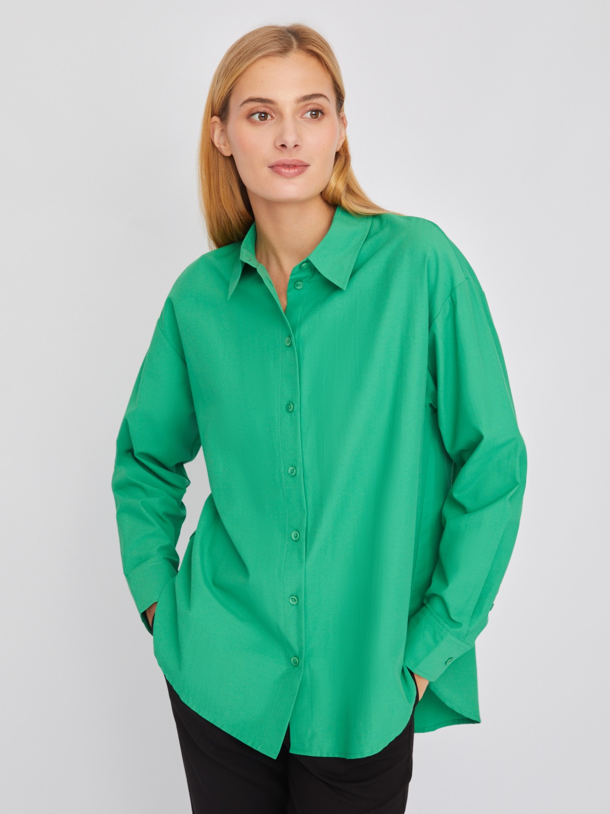 Рубашка свободного силуэта с длинным рукавом zolla 02411117Y553, цвет зеленый, размер XS - фото 1