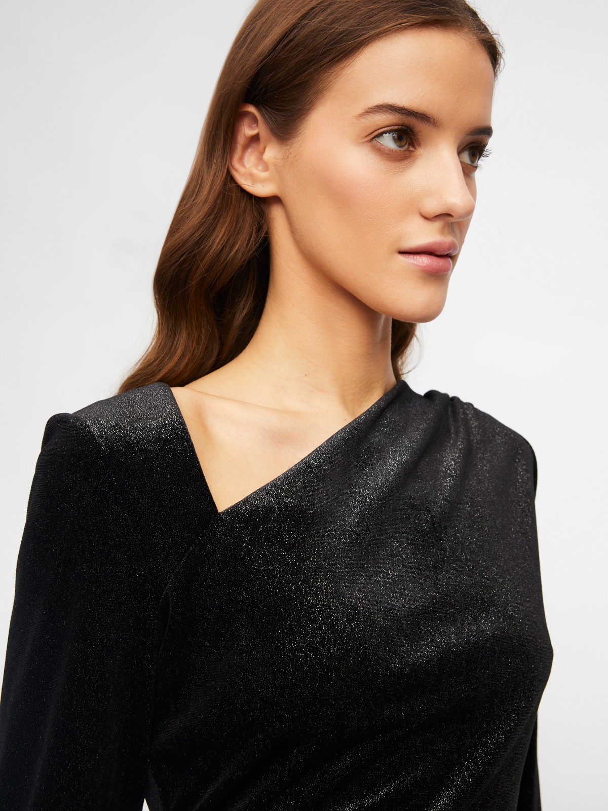 Прилегающее бархатное платье с драпировкой и блёстками zolla 023458159221, цвет черный, размер XS - фото 5