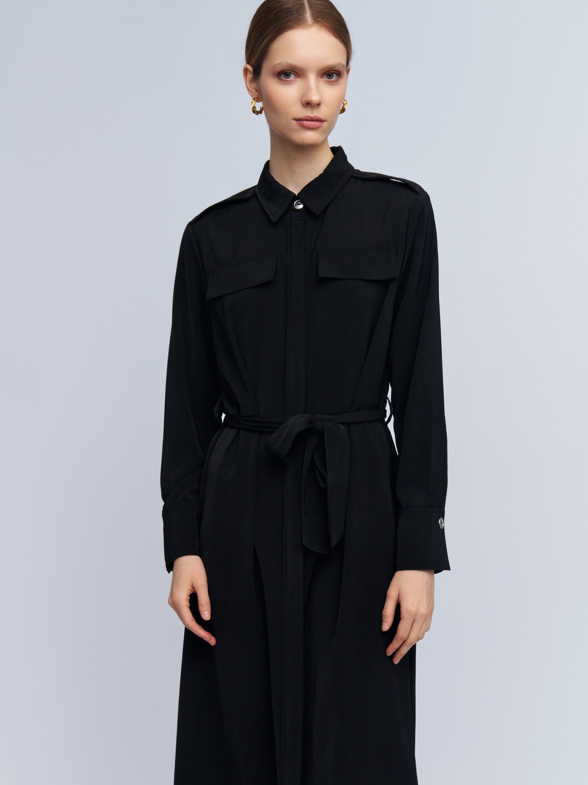 Платье-рубашка миди с поясом