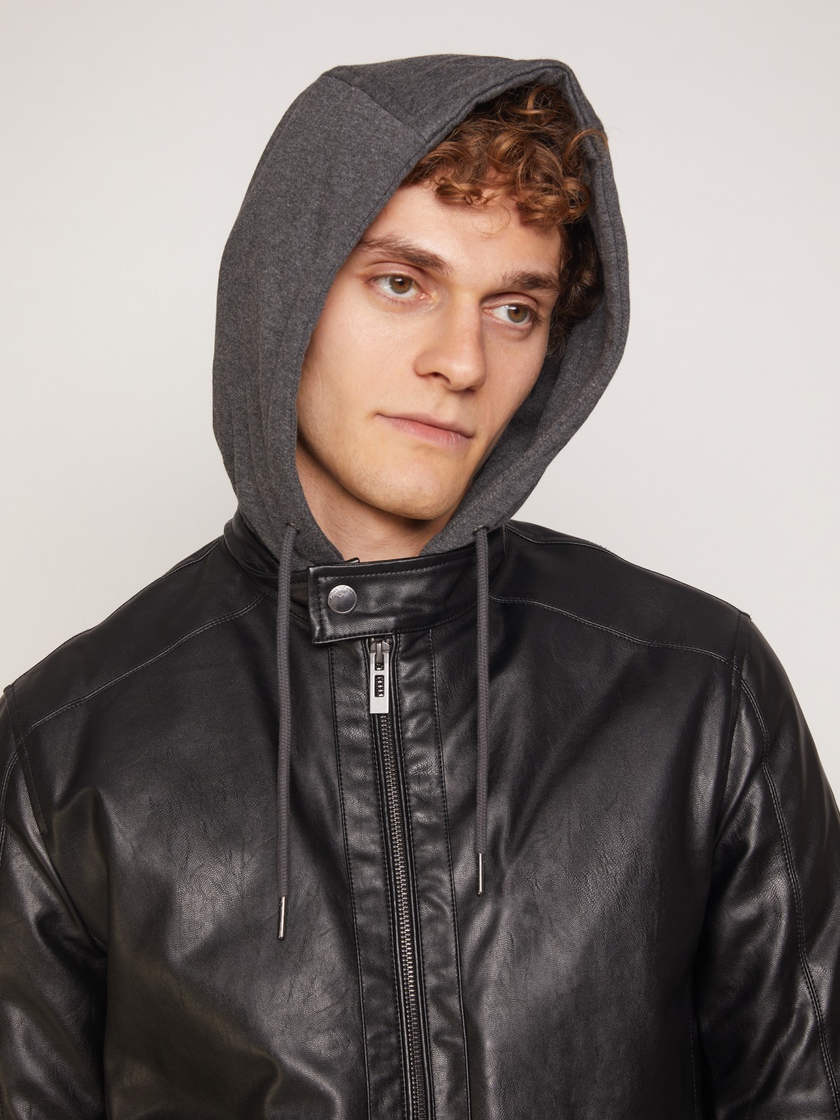 Куртка-бомбер из искусственной кожи с капюшоном zolla 011335P02024, цвет черный, размер S - фото 5