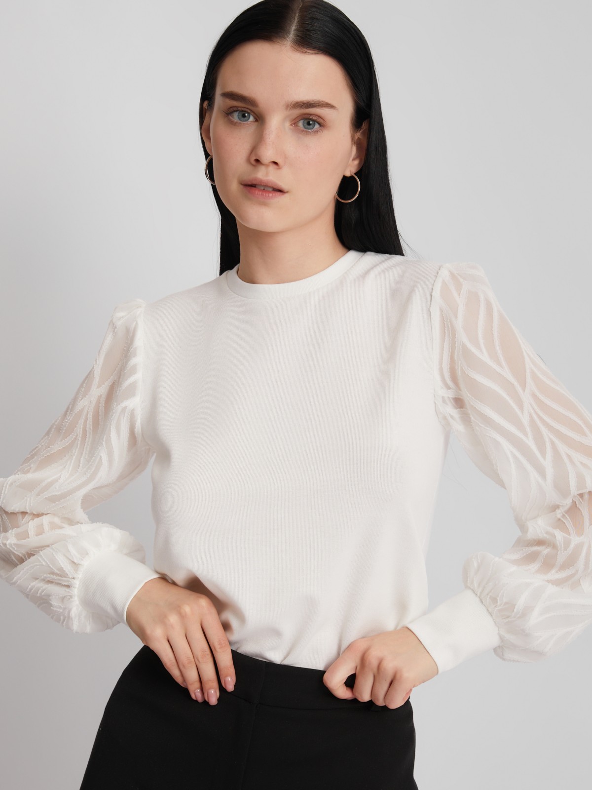Топ-блузка с акцентными рукавами zolla 223313126132, цвет белый, размер M - фото 1