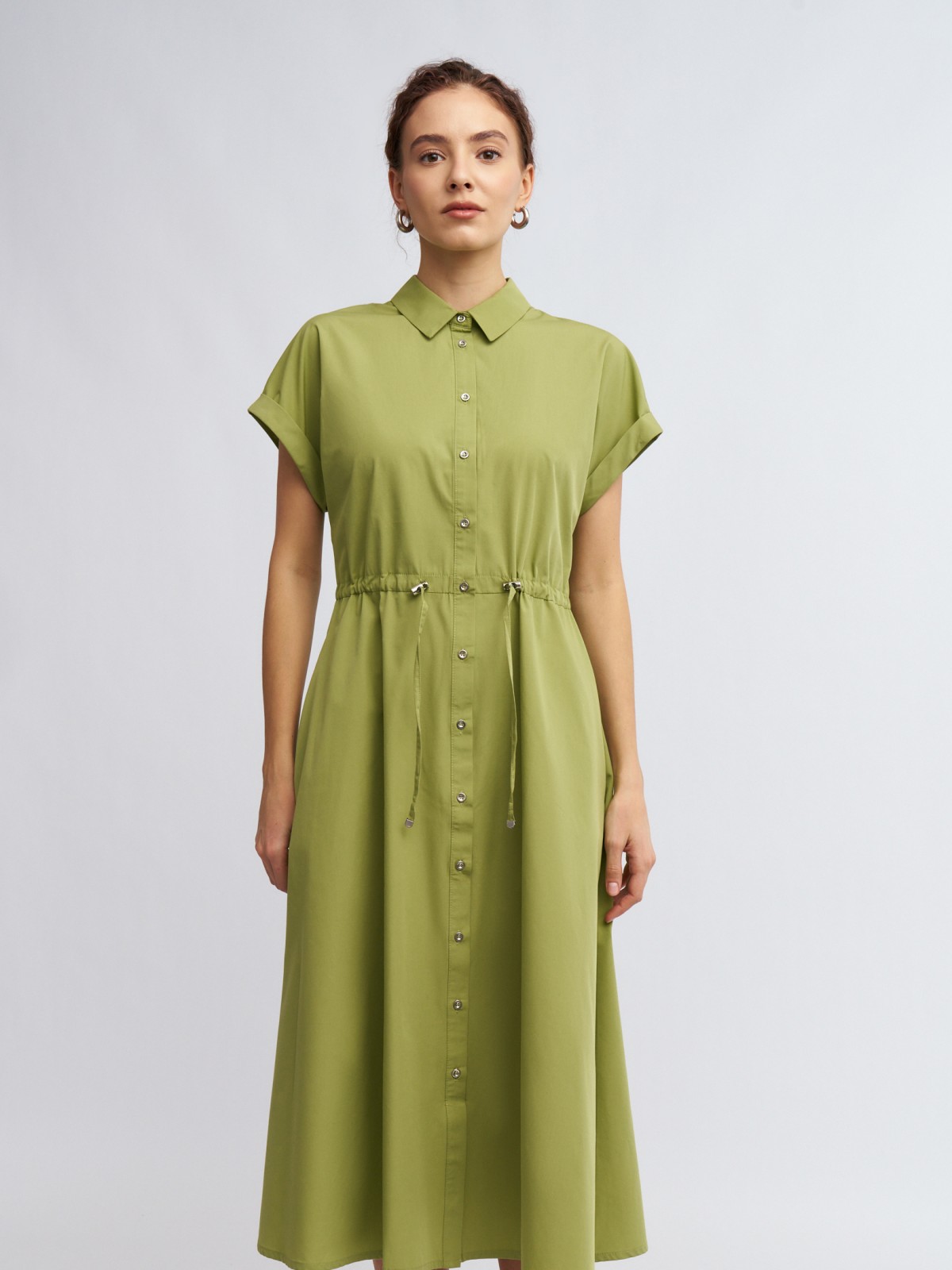 Платье-рубашка миди на кулиске