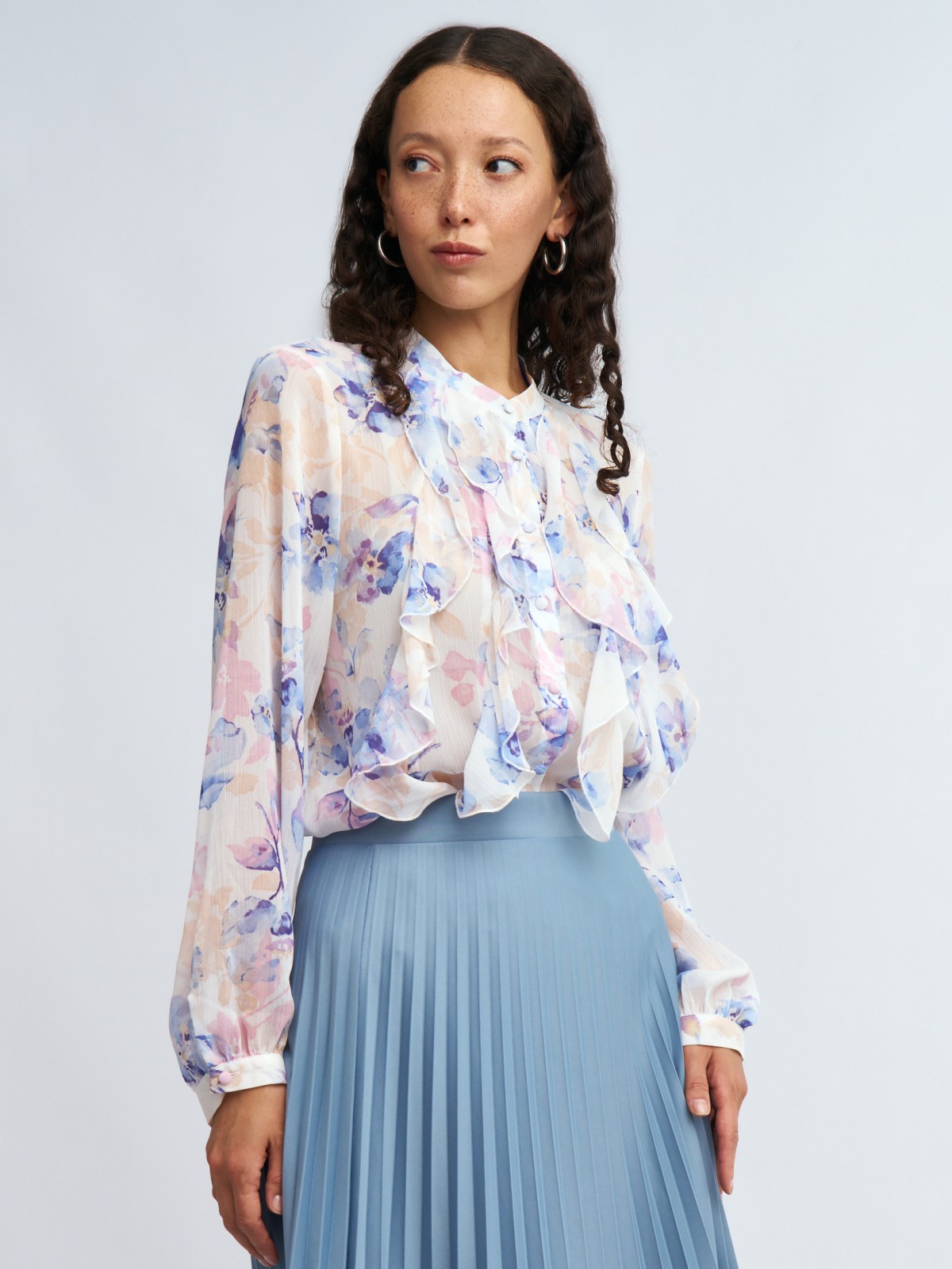 Шифоновая рубашка с воланами и принтом