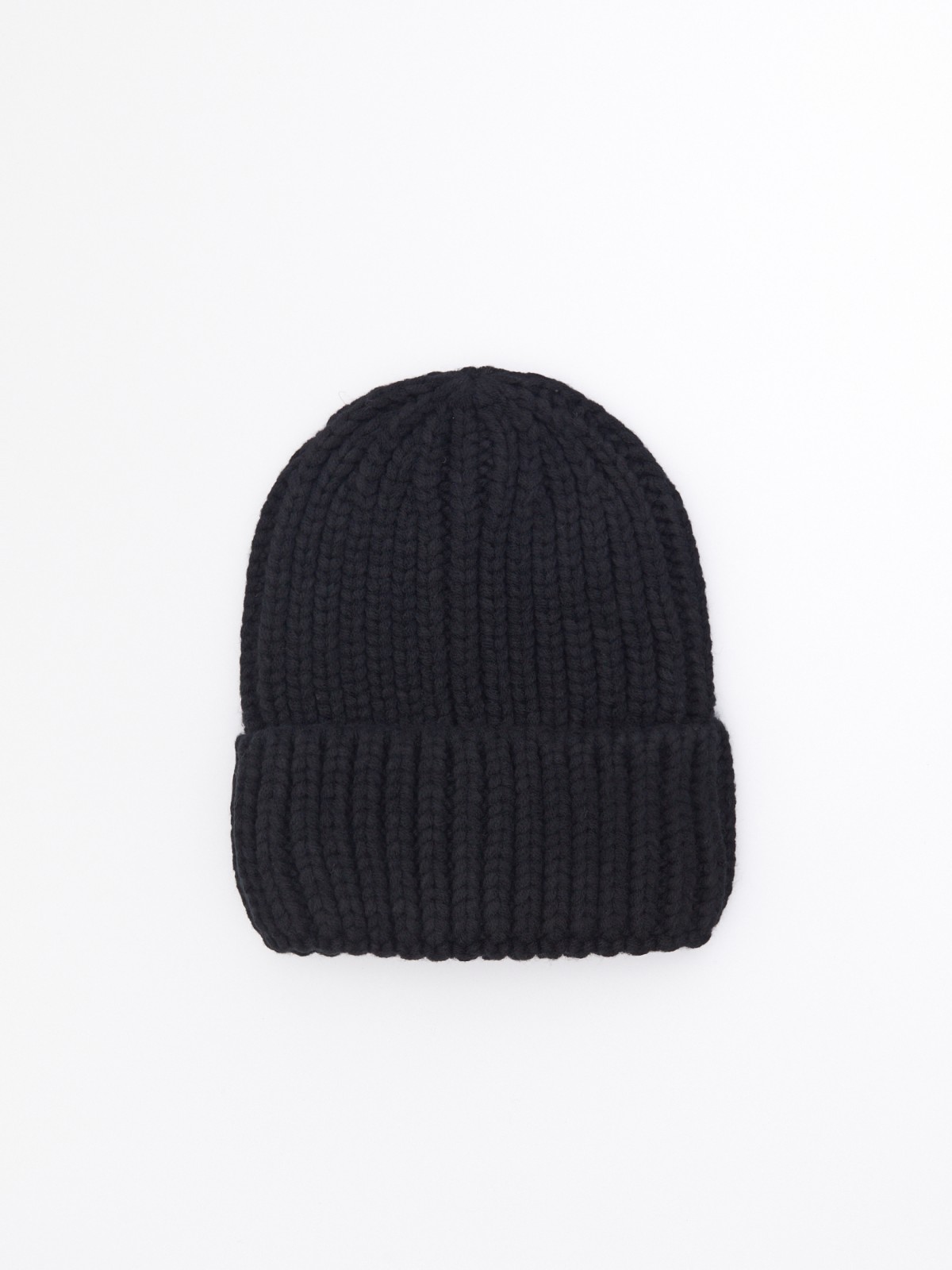 Тёплая вязаная шапка-бини из акрила с отворотом zolla 02342924G155, цвет черный, размер 54-58