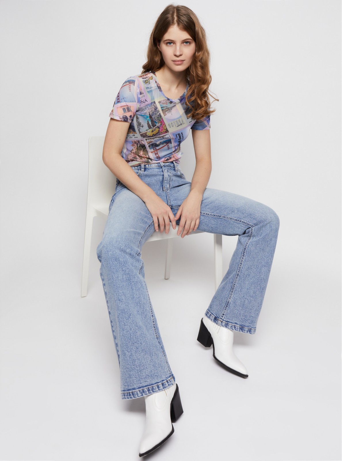 Принтованная футболка из сетки