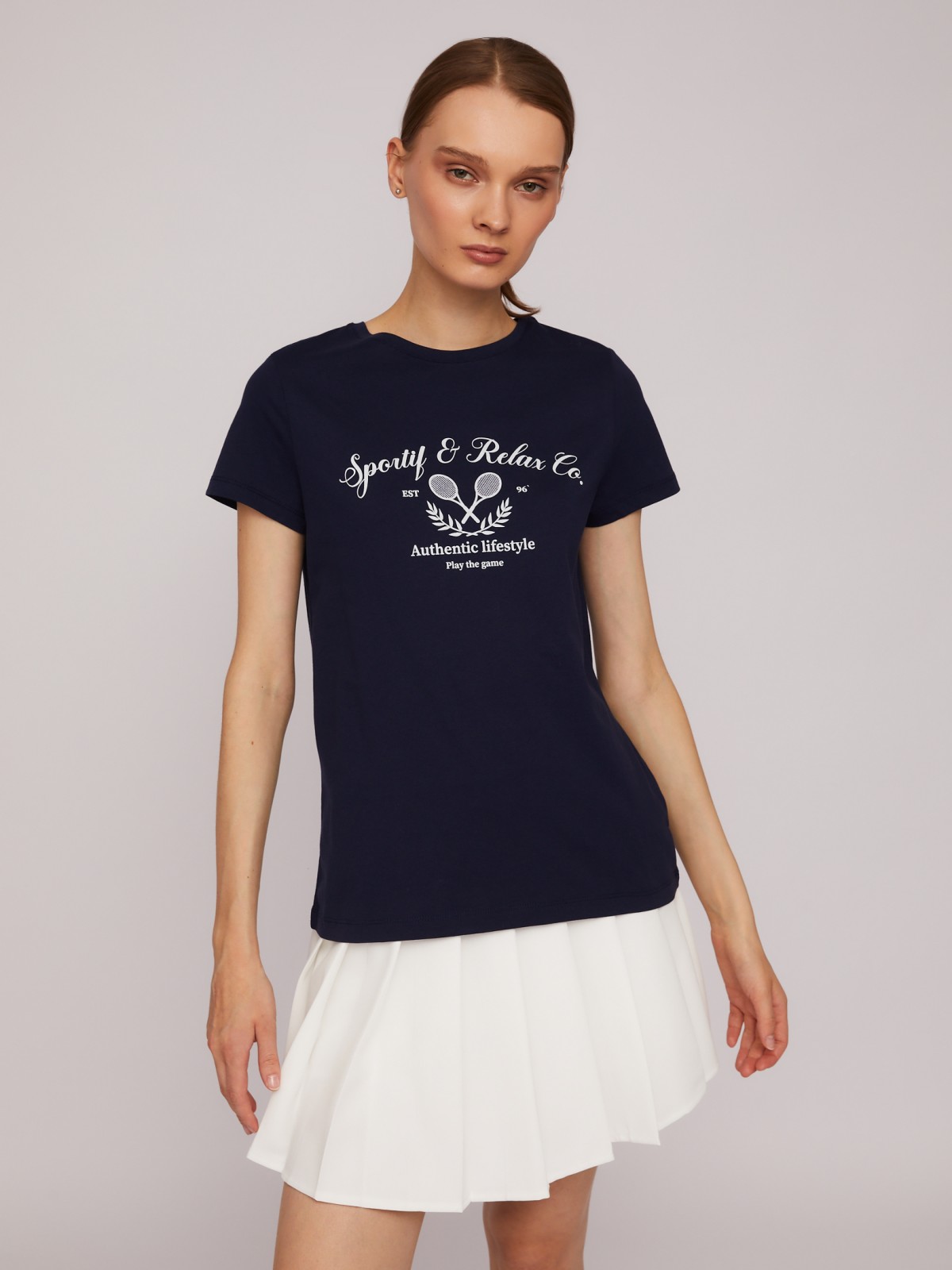 Футболка из хлопка с коротким рукавом и принтом