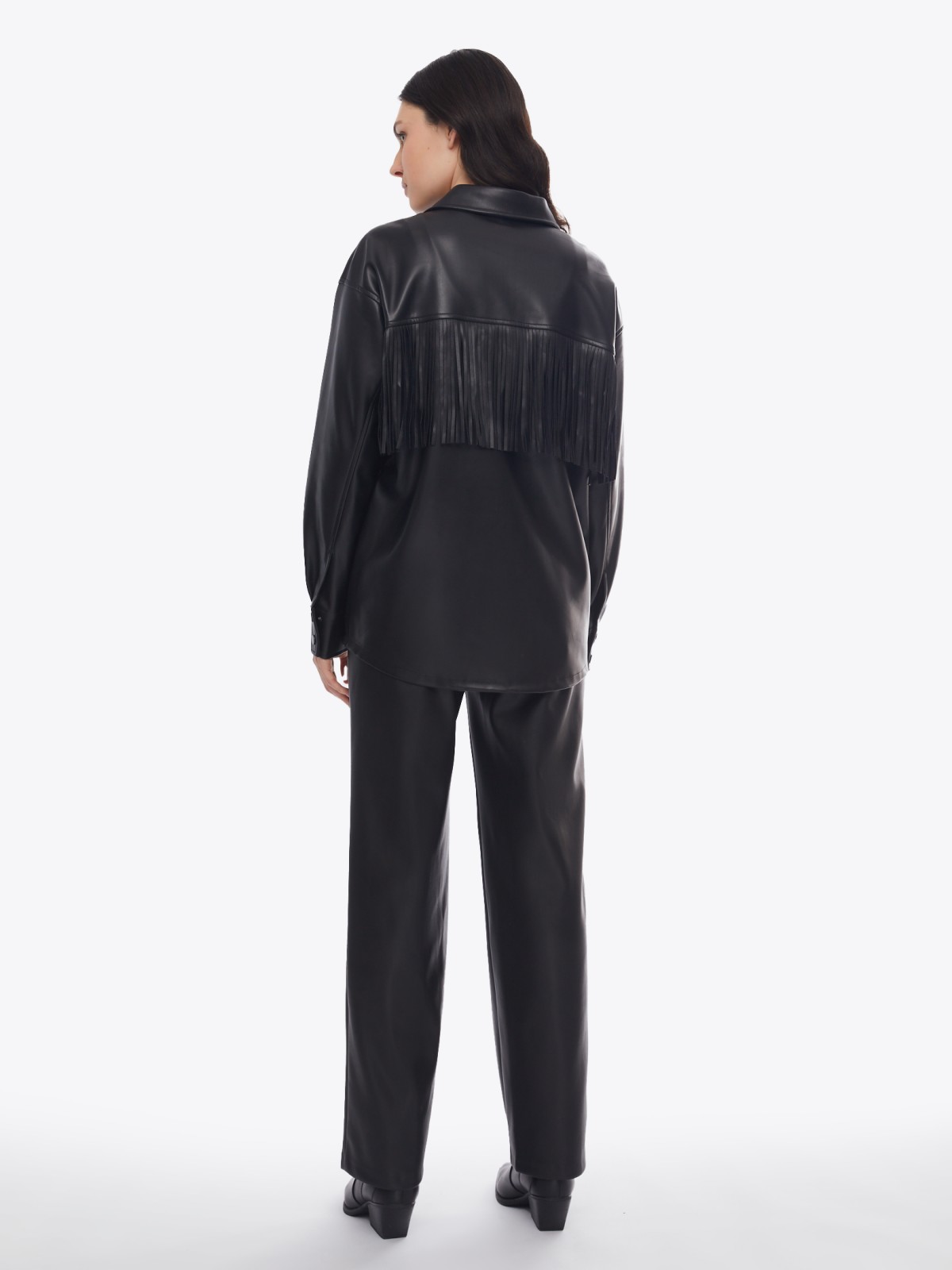 Куртка-рубашка из экокожи с бахромой на кокетке zolla 02413540L051, цвет черный, размер S - фото 6
