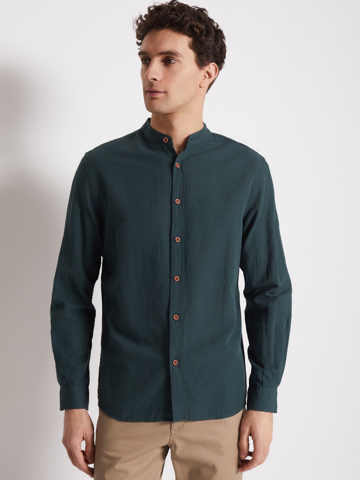 Рубашка с длинным рукавом zolla 012232159063, цвет зеленый, размер S - фото 5