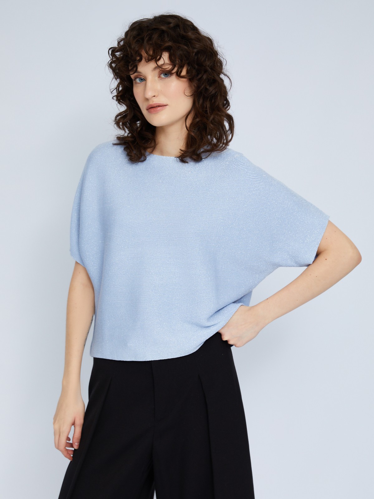 Блестящий джемпер с люрексом и с коротким рукавом